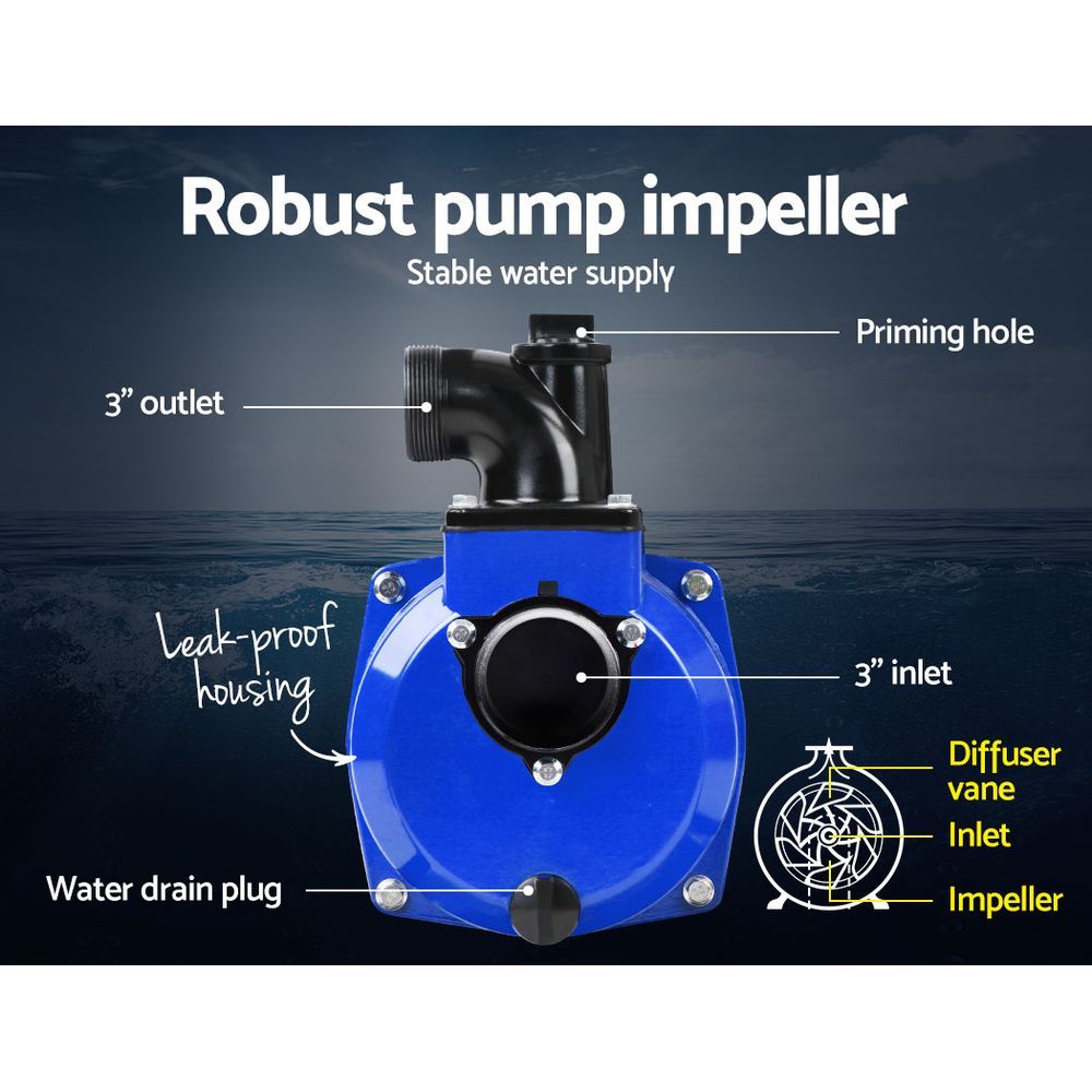 Petrol Water Pump 8HP 3" Garden Irrigation Transfer - Blue