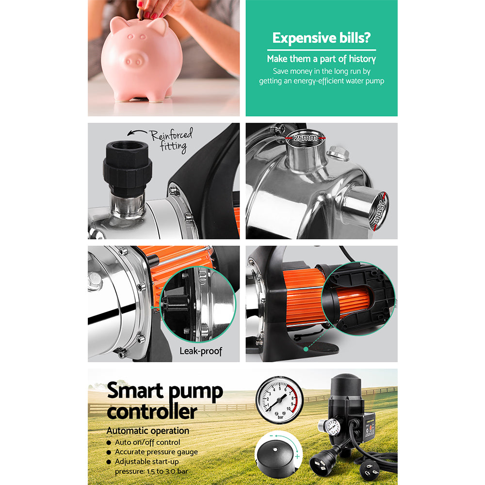 High‑Pressure Garden Water Pump, 800 W, Auto Controller