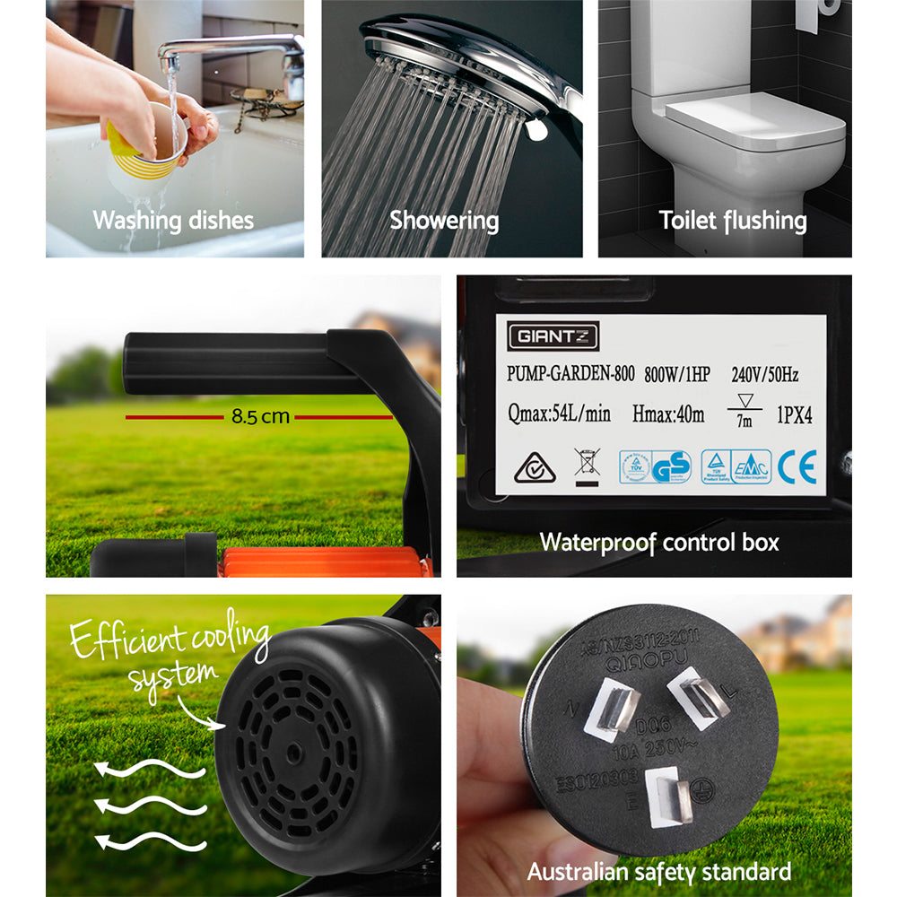 High‑Pressure Garden Water Pump, 800 W, Auto Controller