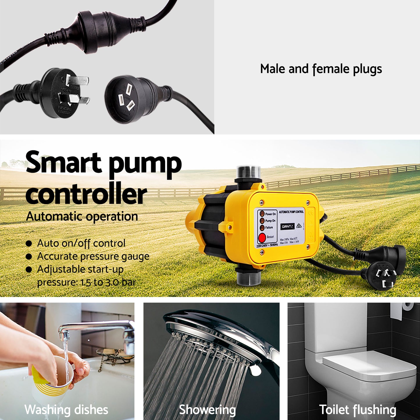 Auto Peripheral Pump Clean Water Garden Farm Rain Tank Irrigation QB80