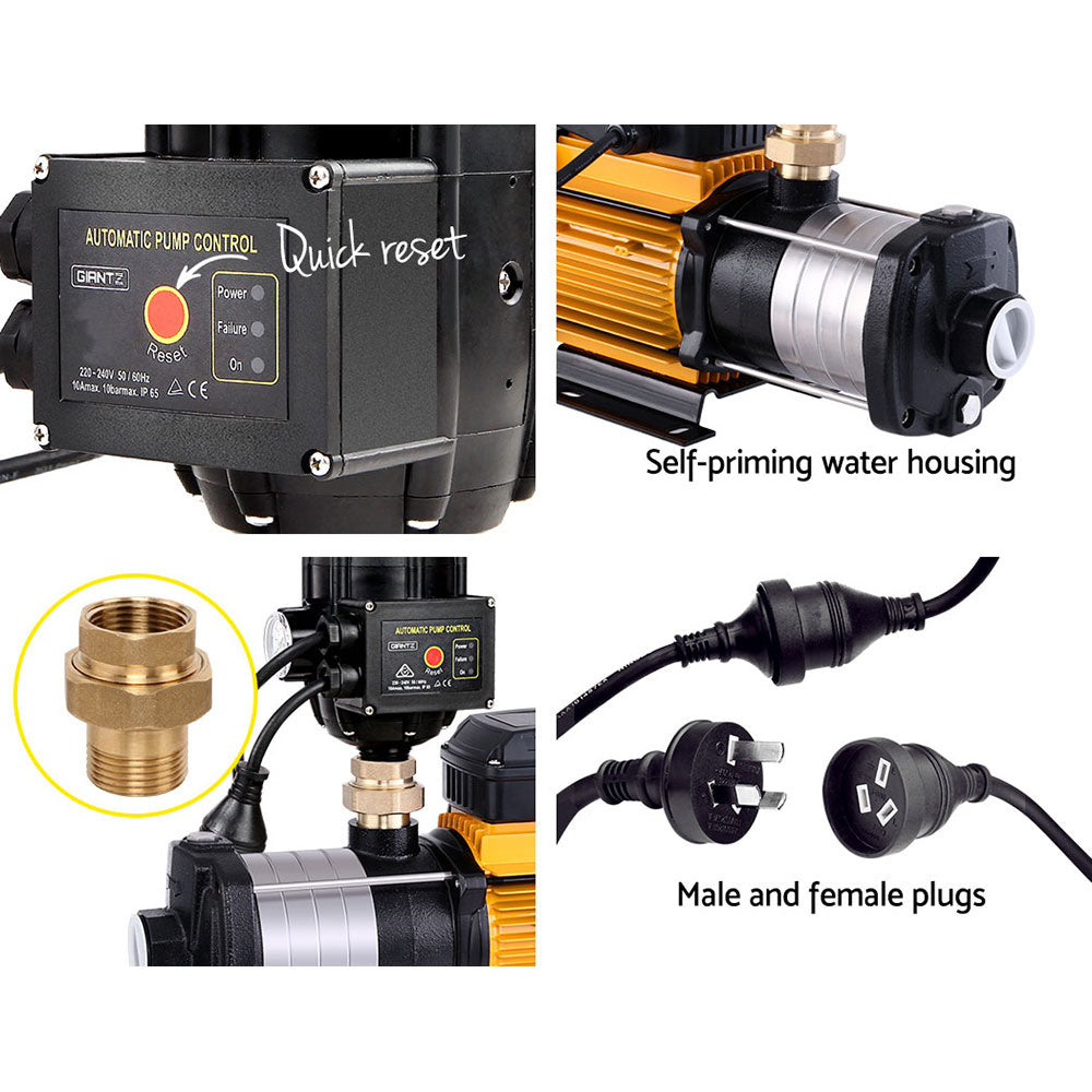 Water Pump Multi-Stage Pressure Rain Tank Garden Farm House Irrigation 2000W Black Controller