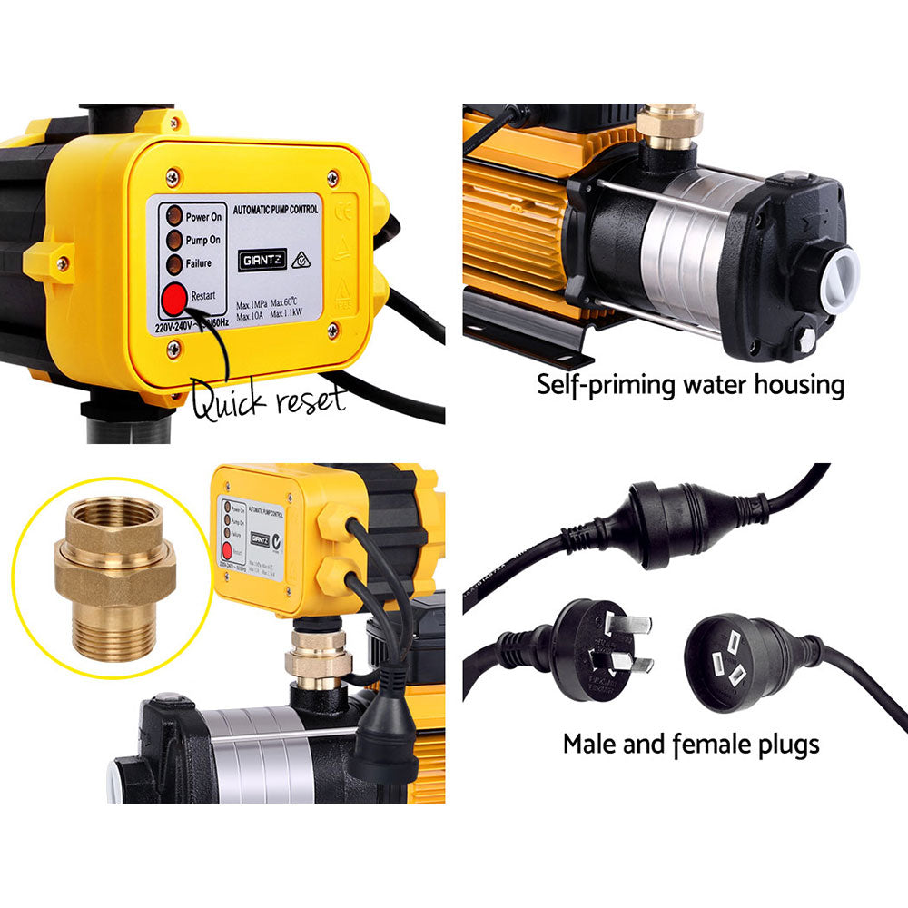 Water Pump Multi-Stage Pressure Rain Tank Garden Farm House Irrigation 2000W Yellow Controller