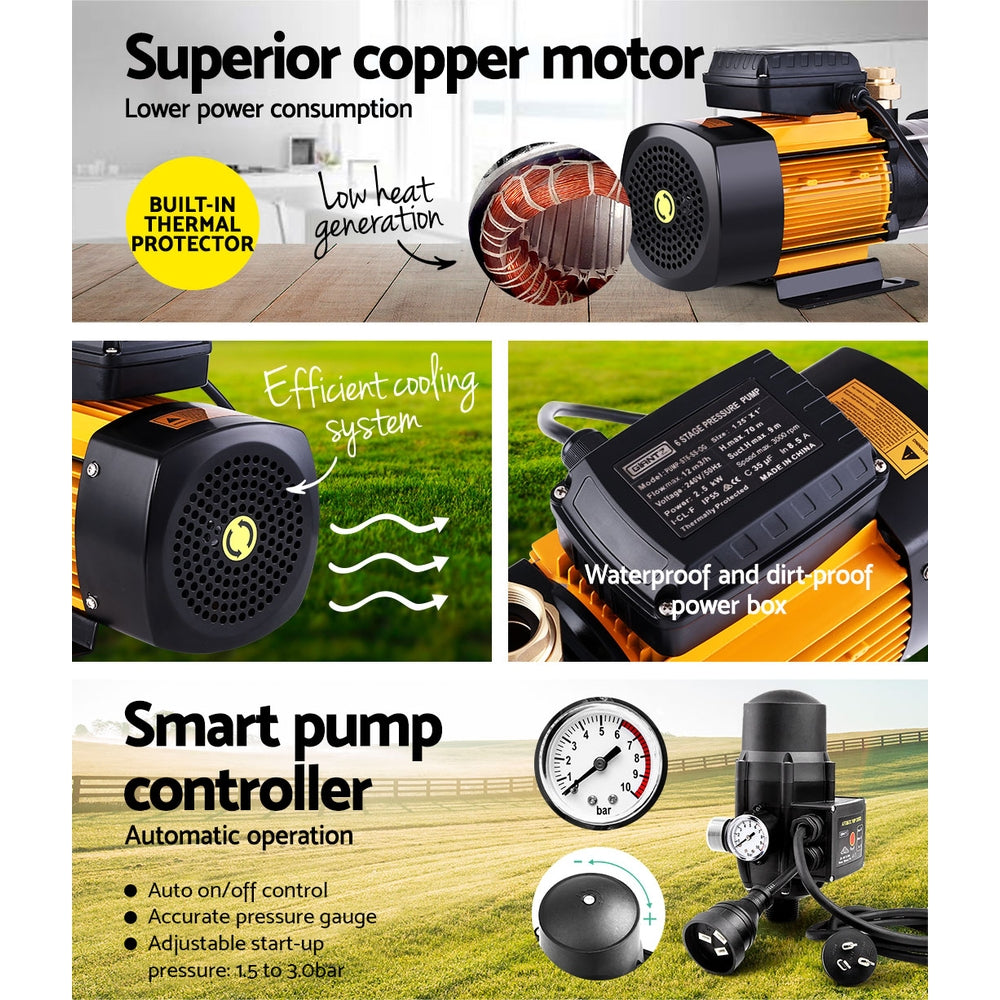 Water Pump 2500W Multi-Stage Pressure Rain Tank Farm House Irrigation