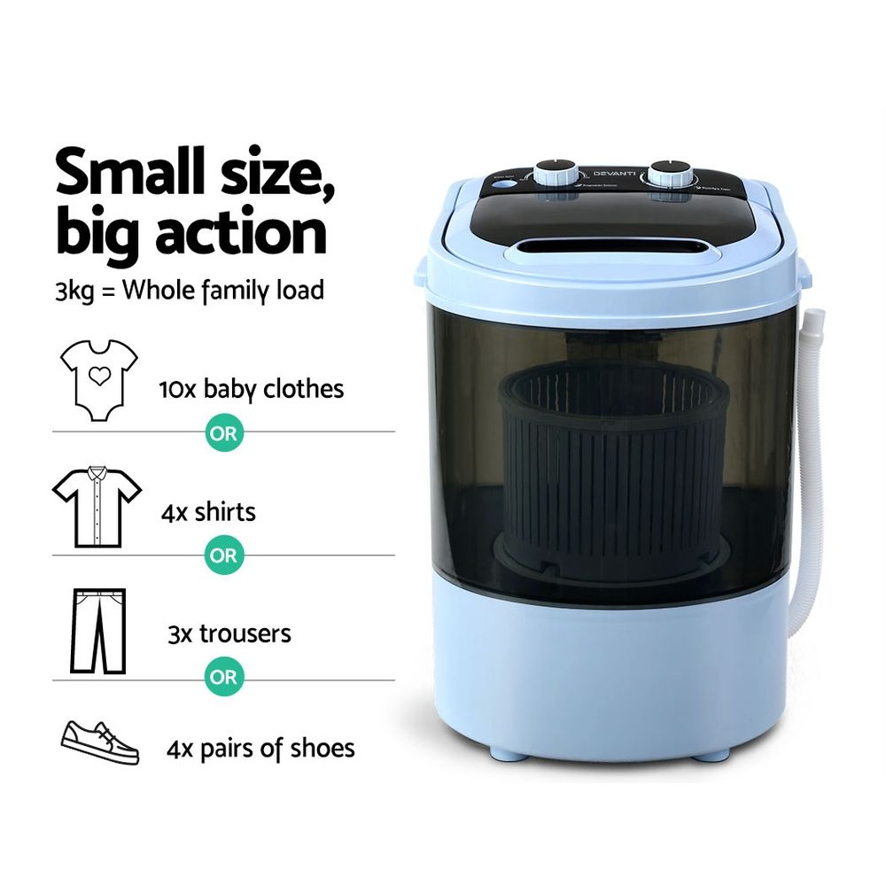Portable Washing Machine 3KG Mini Shoes Wash Top Load Camp HomeMyGarden