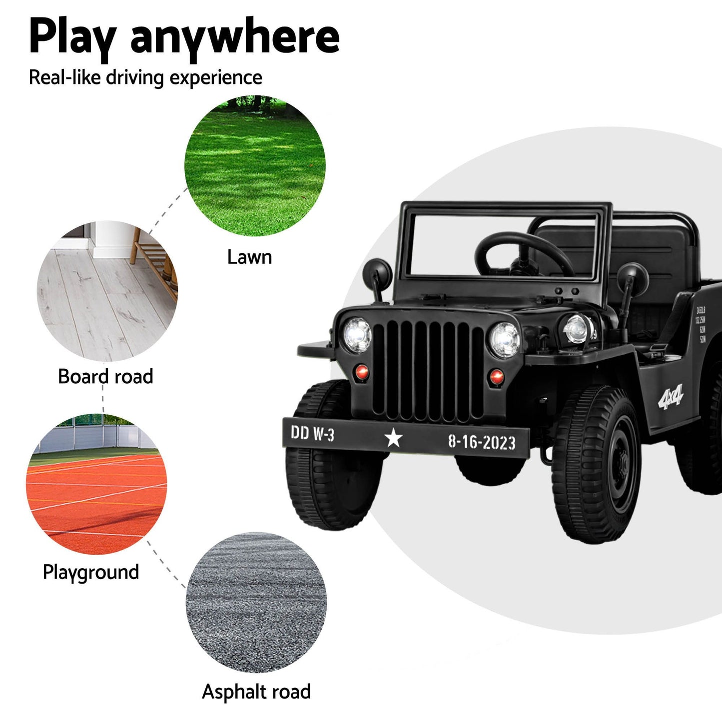Rigo Kids Ride On Car Jeep Military Off-Road Toy with Remote 12V - Black