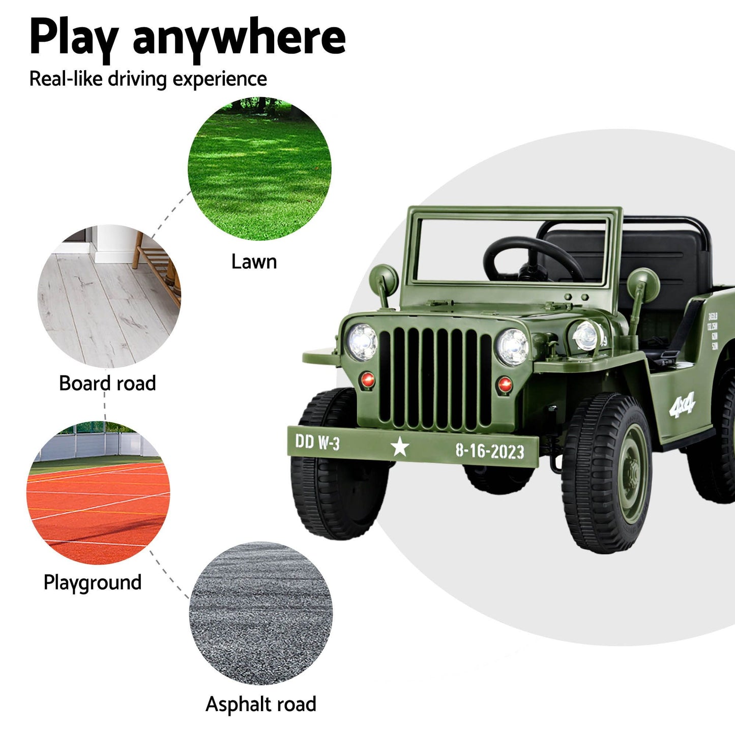 Rigo Kids Ride On Car Jeep Military Off-Road Toy with Remote 12V - Olive