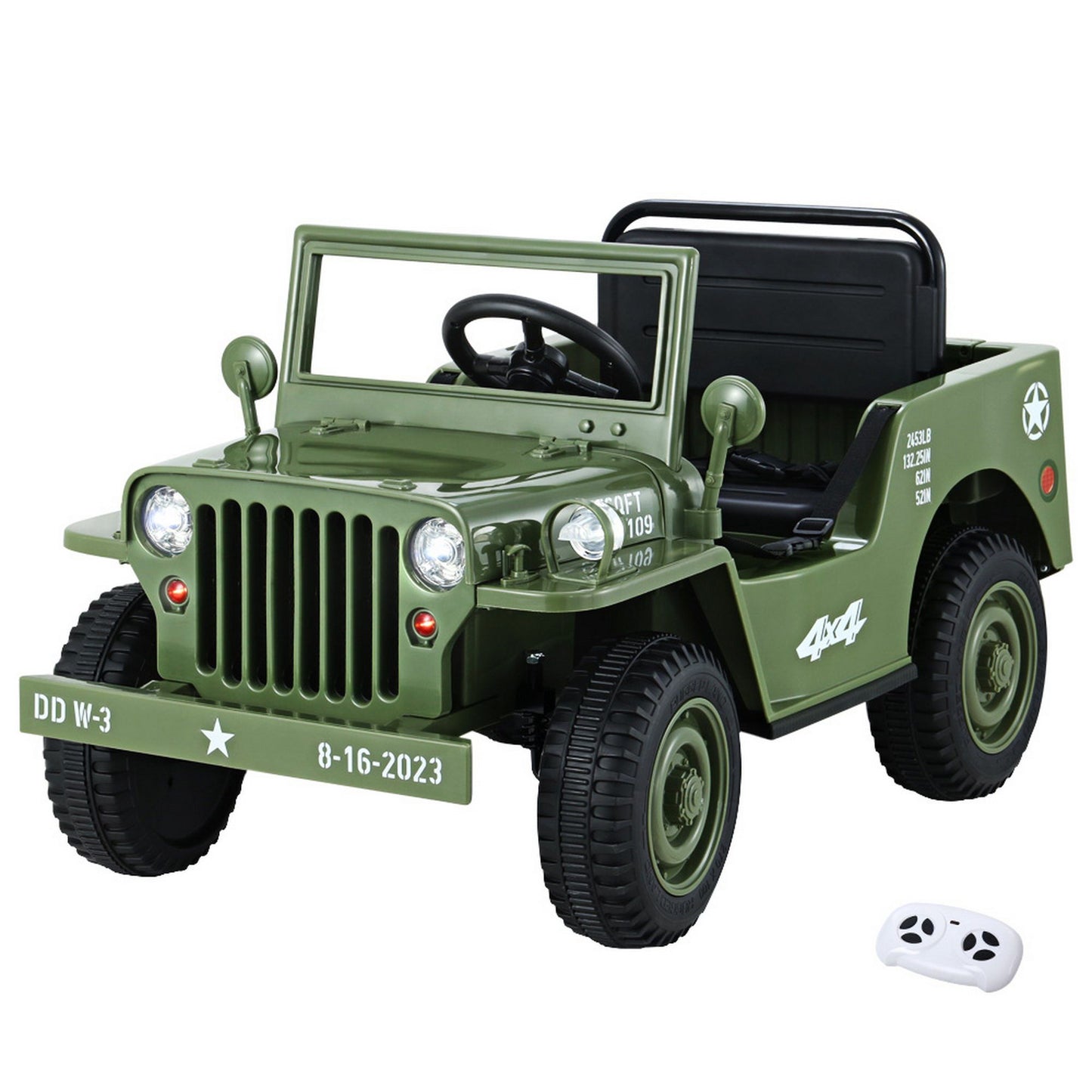 Rigo Kids Ride On Car Jeep Military Off-Road Toy with Remote 12V - Olive
