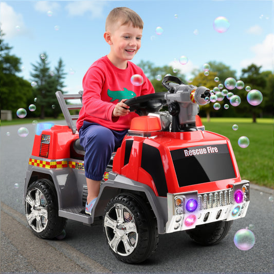 Kids Ride-On Fire Truck Motorbike (Rigo), Red/Grey