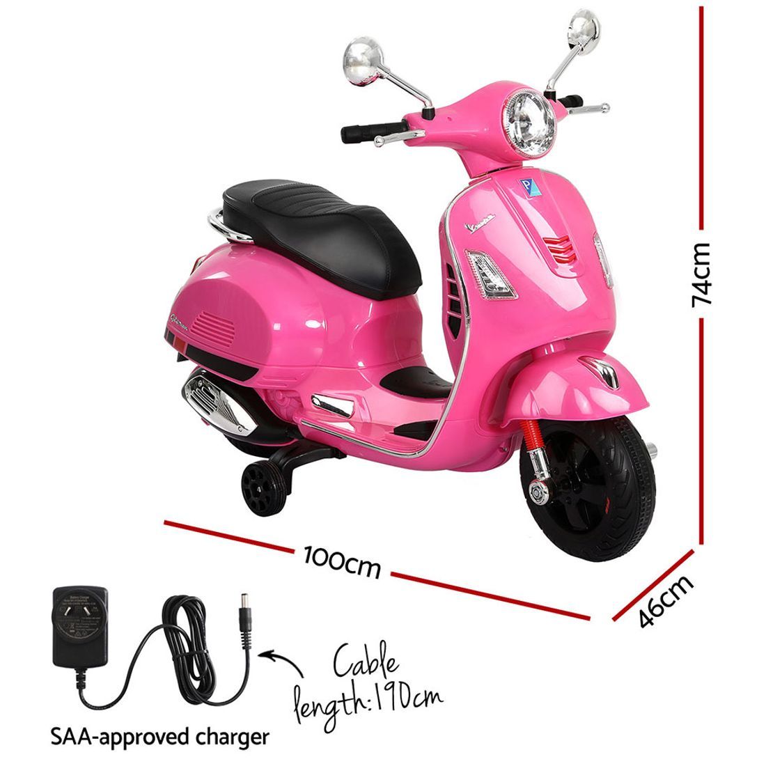 Pink kids ride-on car with rear wheels and molded bodywork