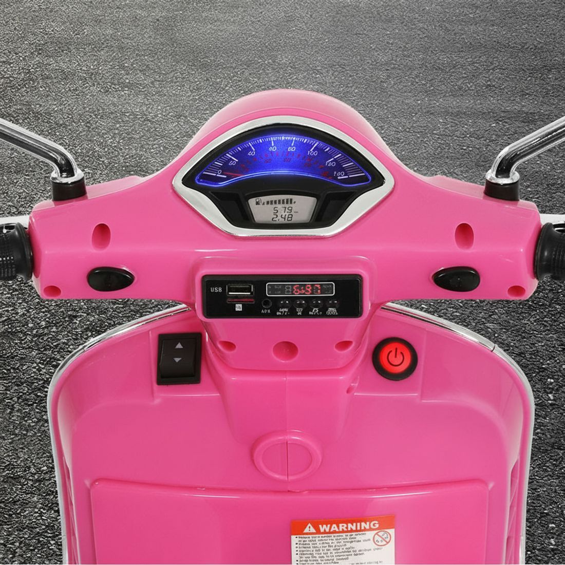 Pink kids ride-on car with headlights and open cabin area