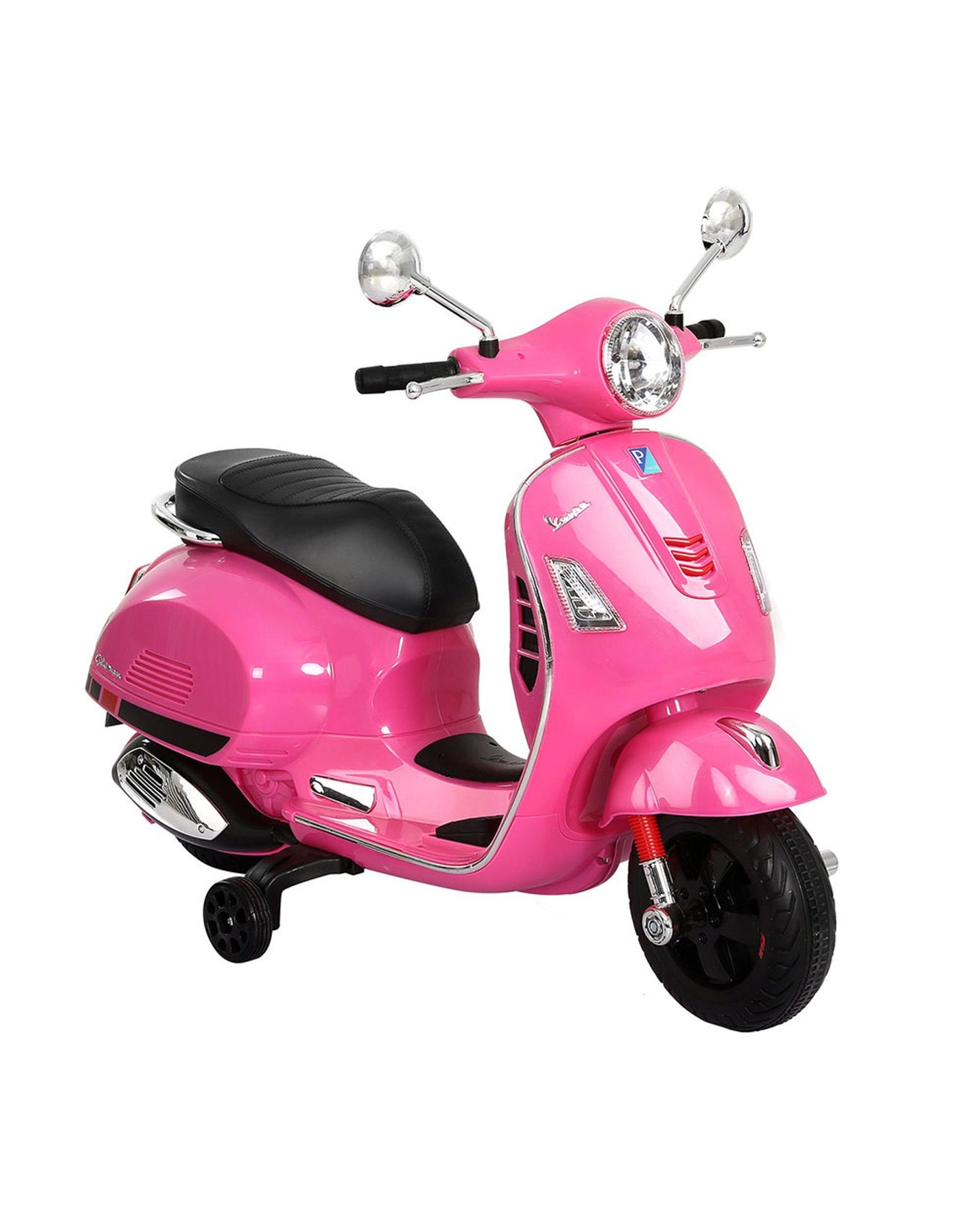 Pink kids ride-on car with steering wheel and child seat area