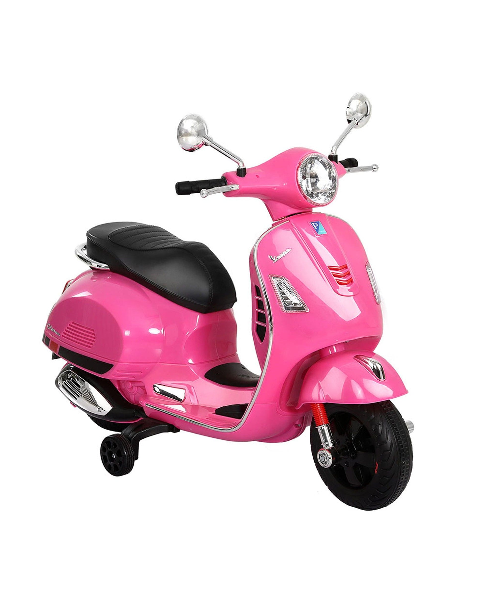 Pink kids ride-on car with steering wheel and child seat area