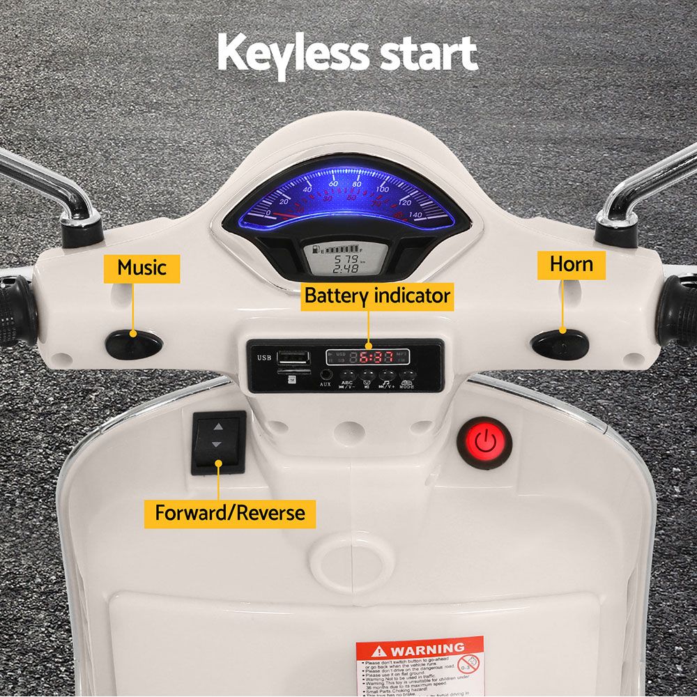 Kids Ride On Car Motorcycle Motorbike Vespa Licensed GTS - White