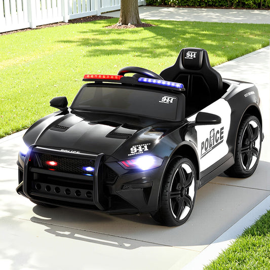 Kids Ride On Car Patrol Police Cars Battery Powered Toys 12V - Black Rigo