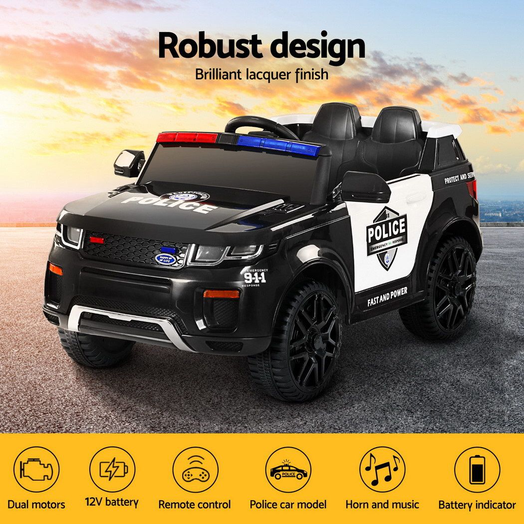 Kids Ride On Patrol Police Car Rigo Range Rover-Inspired Remote - Black