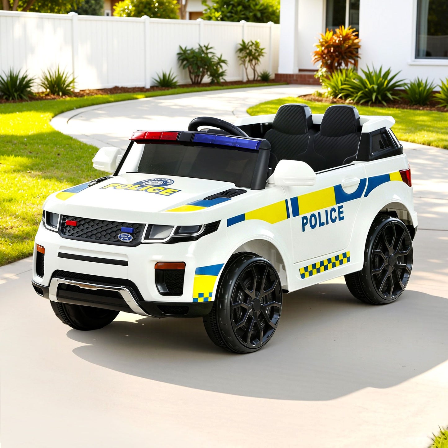 Kids Ride On Car Rigo Patrol Police Toy Cars Remote Control 12V - White