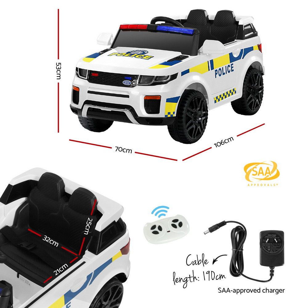 Kids Ride On Car Rigo Patrol Police Toy Cars Remote Control 12V - White