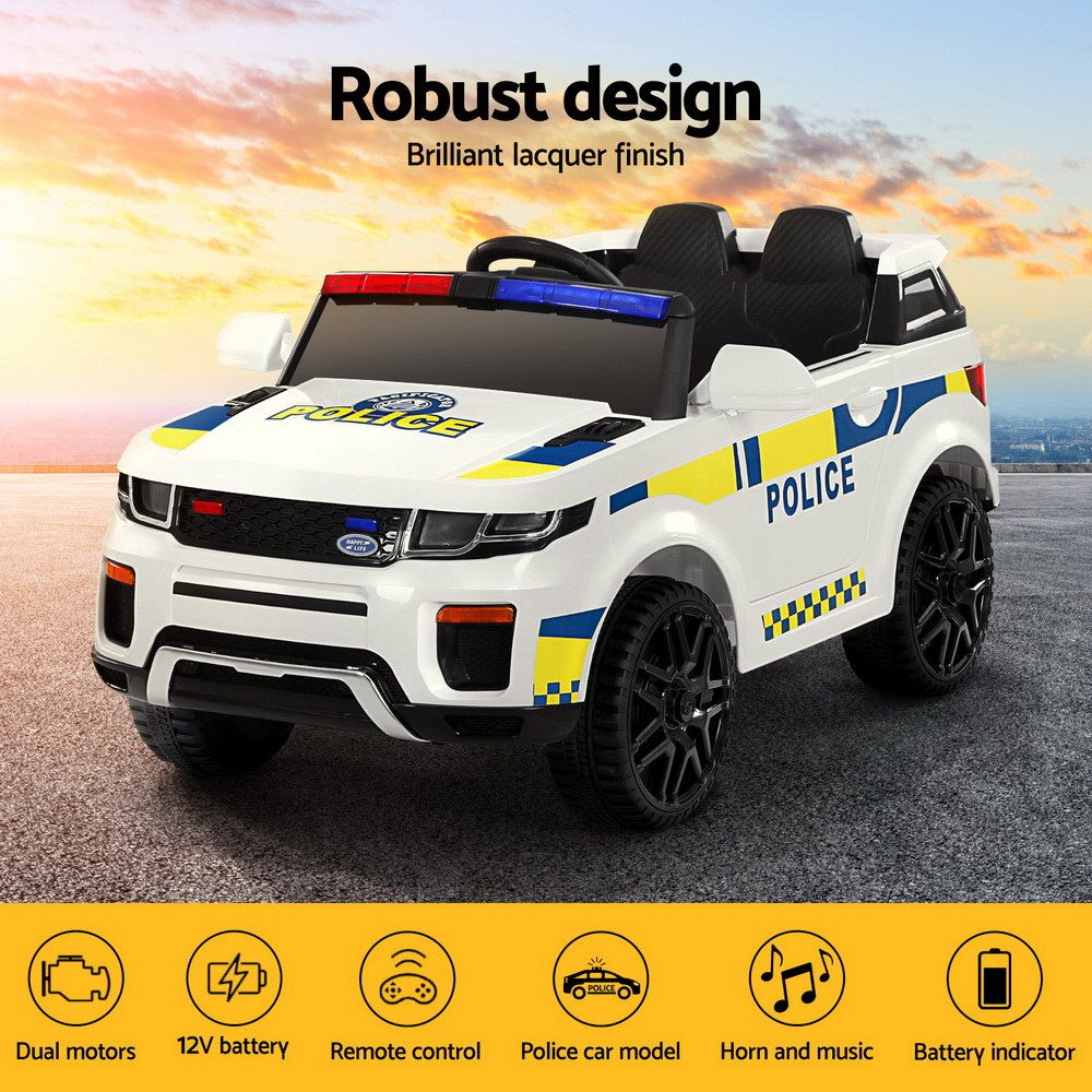 Kids Ride On Car Rigo Patrol Police Toy Cars Remote Control 12V - White