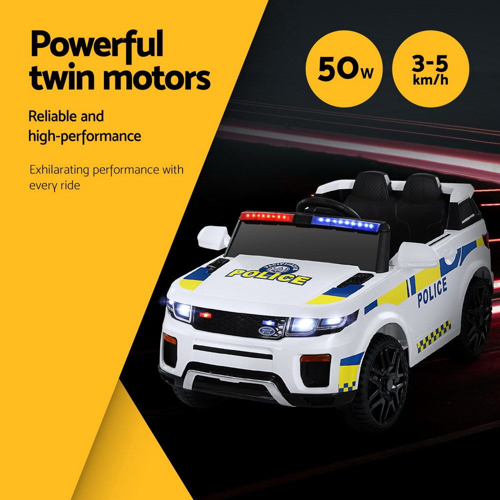 Kids Ride On Car Rigo Patrol Police Toy Cars Remote Control 12V - White