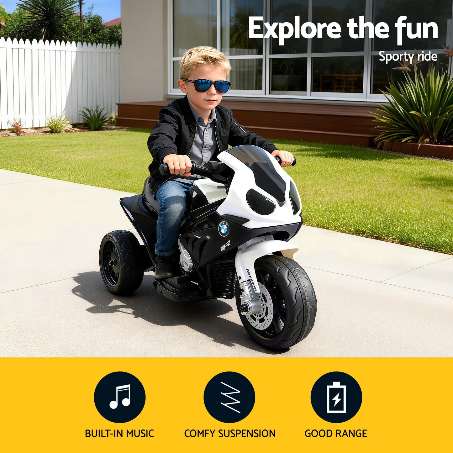 Kids Ride-On Motorbike Licensed S1000RR Motorcycle Car - Black