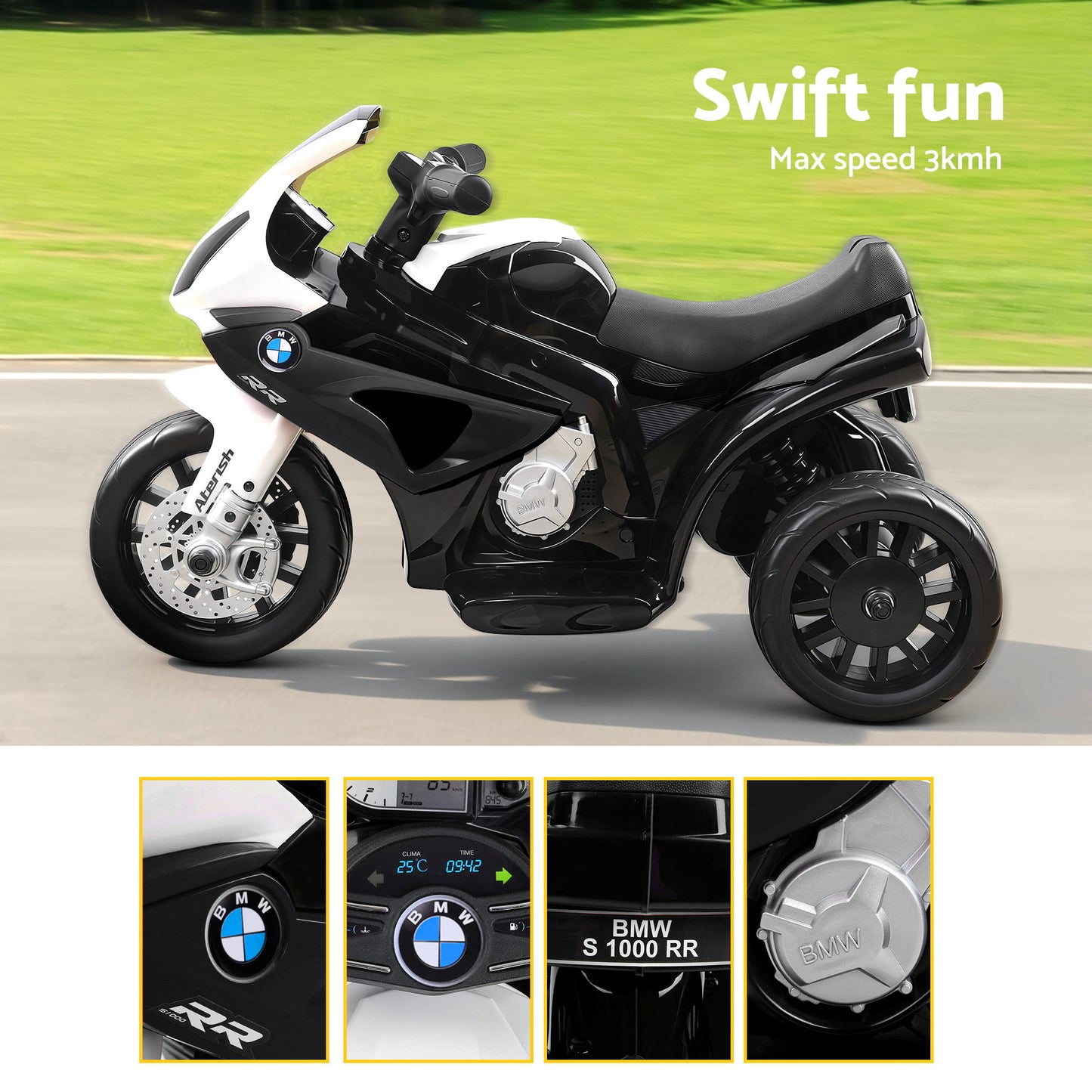 Kids Ride-On Motorbike Licensed S1000RR Motorcycle Car - Black