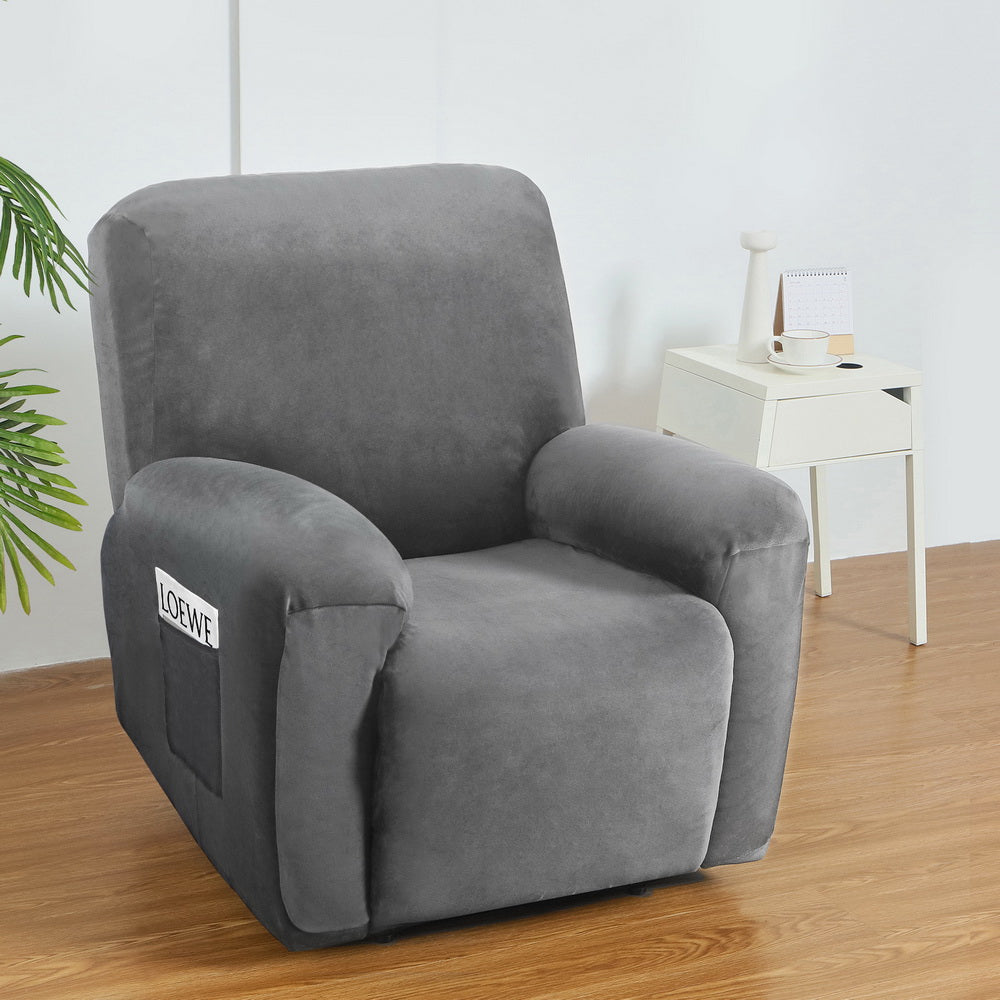 Recliner Chair Covers 1 Seater Velvet Grey