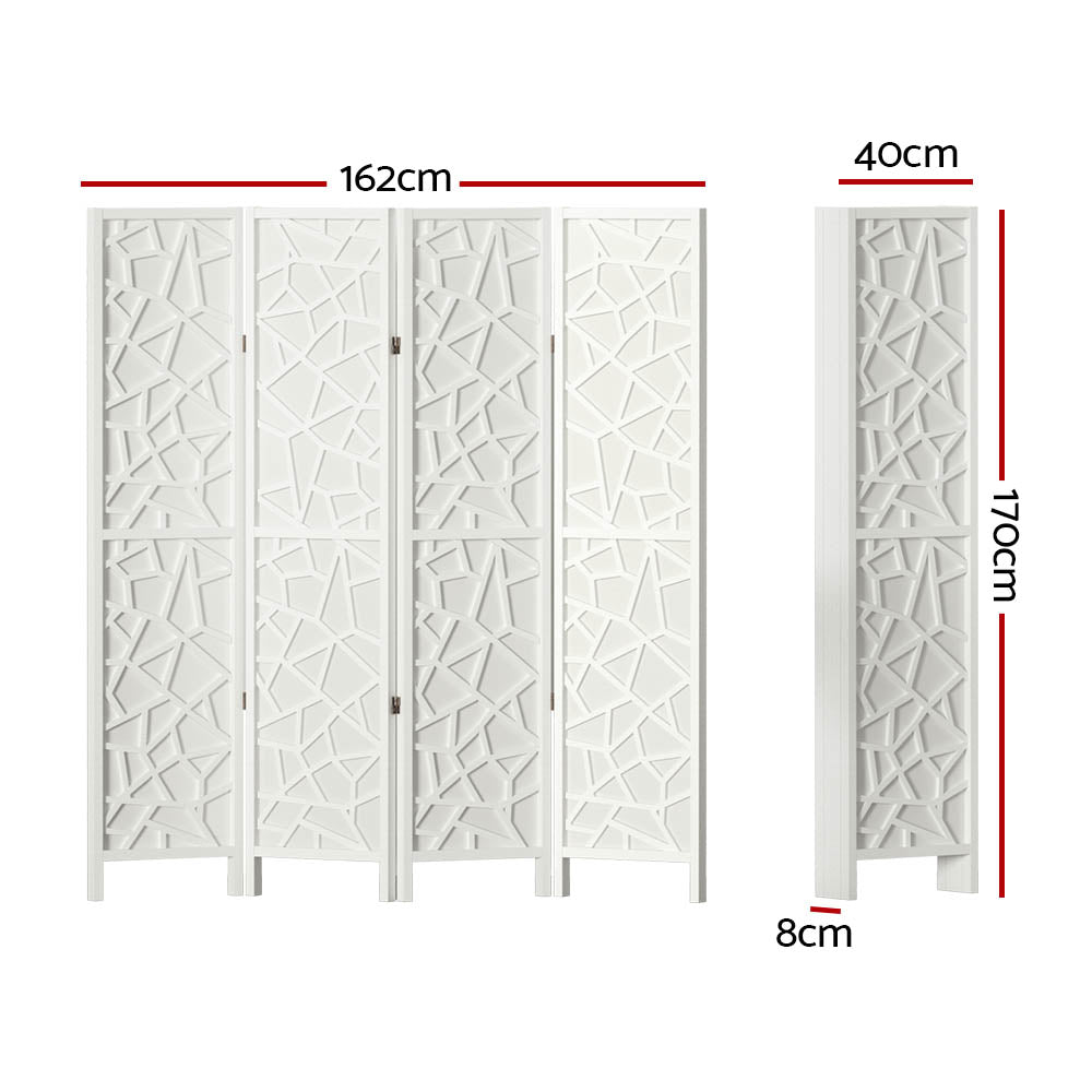 4 Panel Room Divider Screen 162x170cm Clover White