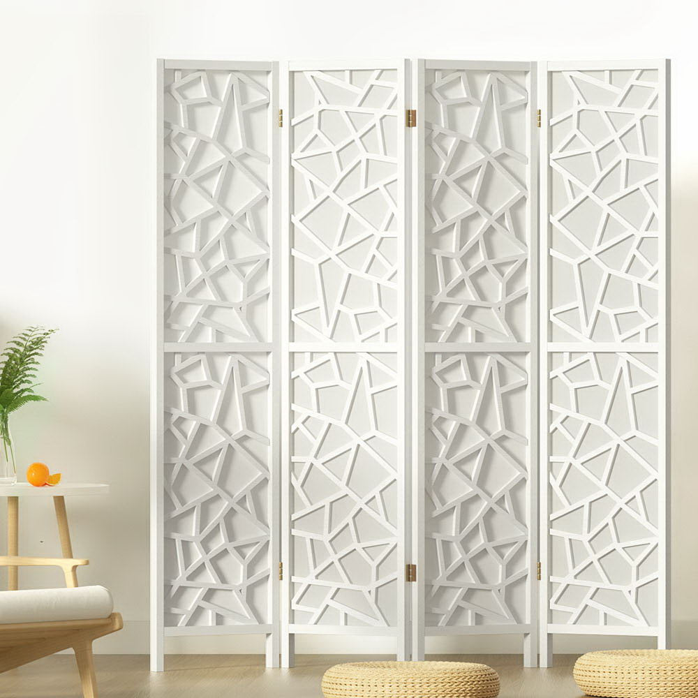 4 Panel Room Divider Screen 162x170cm Clover White