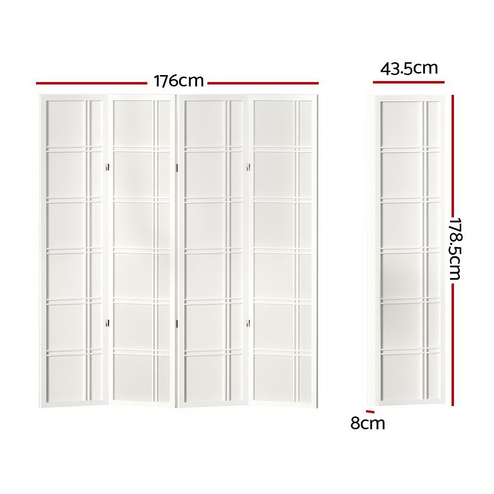 4 Panel Room Divider Screen 176x179cm Nova White