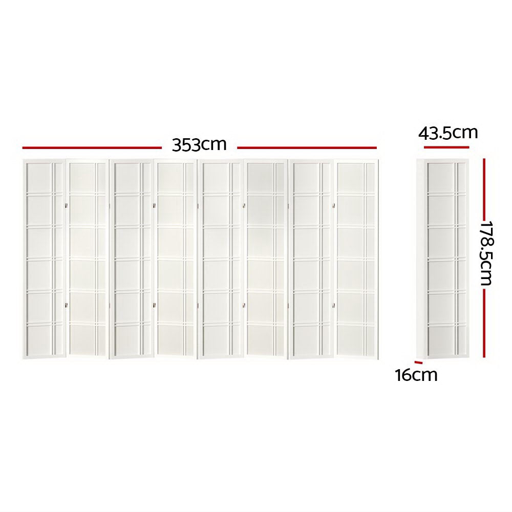 8 Panel Room Divider Screen 353x179cm Nova White