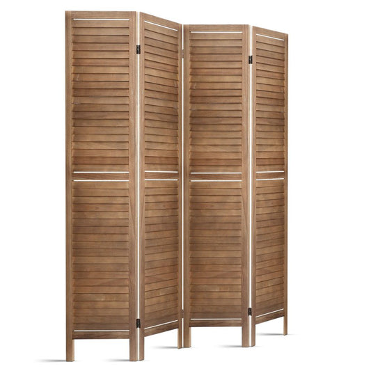 Room Divider, 4‑Panel Privacy Screen, Foldable Partition, Brown