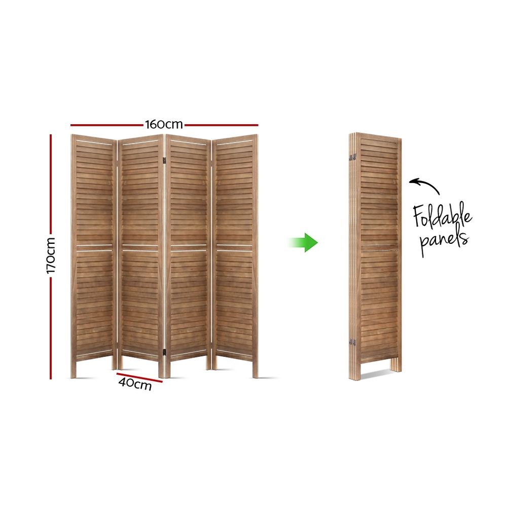 Room Divider, 4‑Panel Privacy Screen, Foldable Partition, Brown