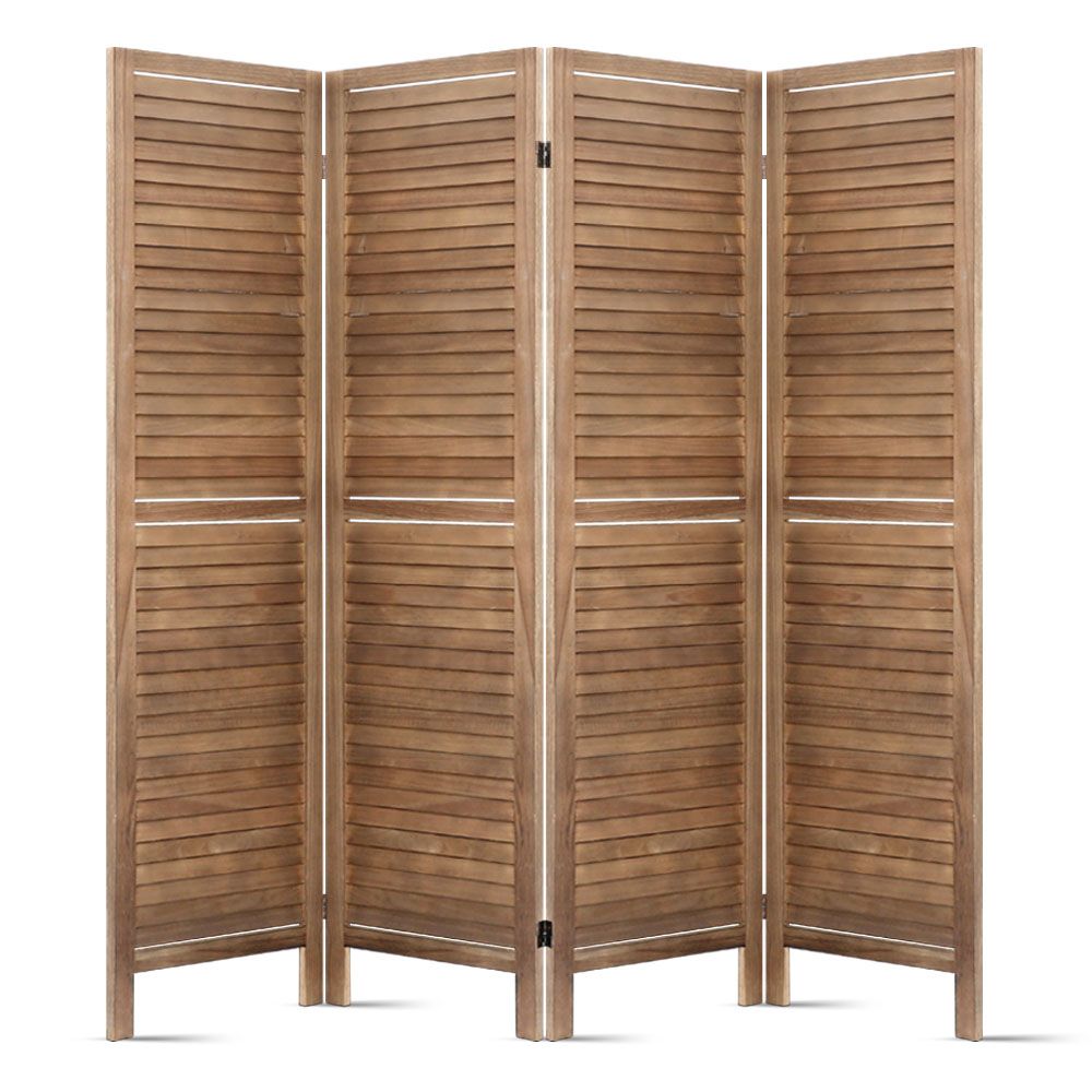 Room Divider, 4‑Panel Privacy Screen, Foldable Partition, Brown