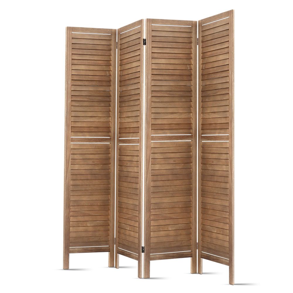 Room Divider, 4‑Panel Privacy Screen, Foldable Partition, Brown