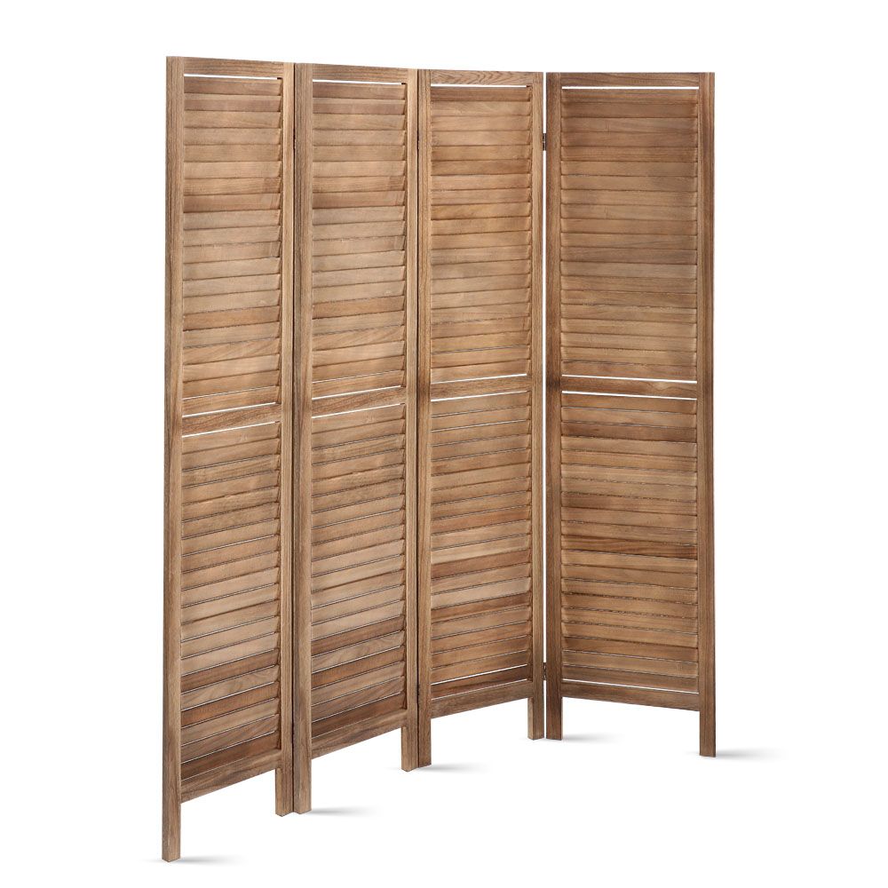 Room Divider, 4‑Panel Privacy Screen, Foldable Partition, Brown