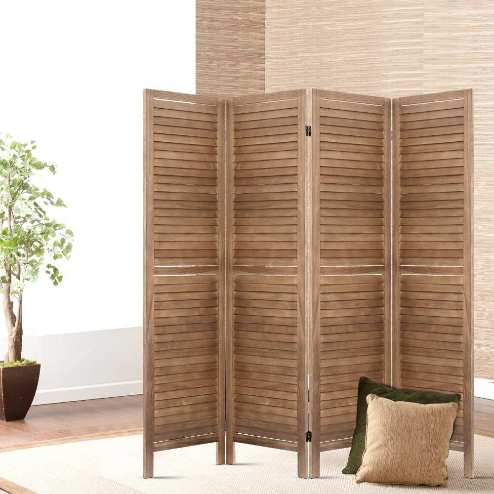 Room Divider, 4‑Panel Privacy Screen, Foldable Partition, Brown