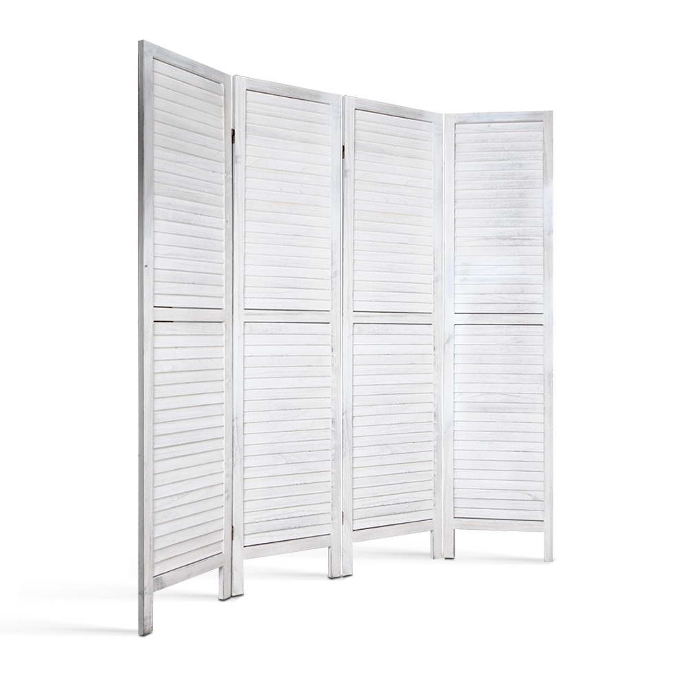 Wooden Room Divider 4-Panel Foldable, White