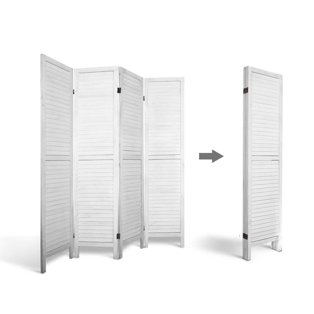 Wooden Room Divider 4-Panel Foldable, White