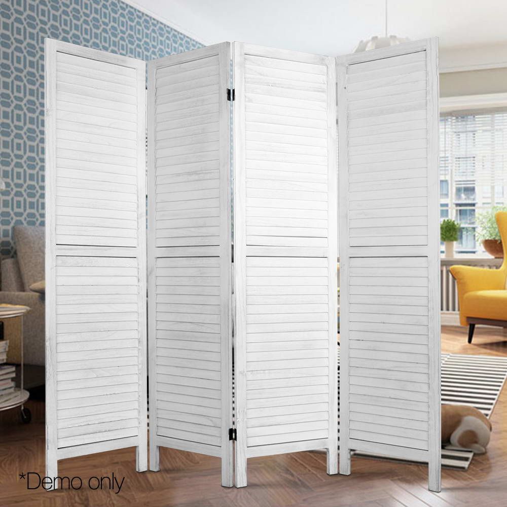 Wooden Room Divider 4-Panel Foldable, White