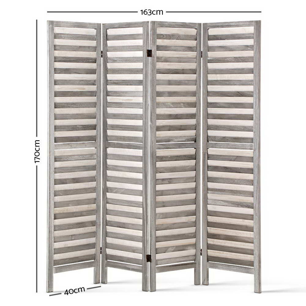 4 Panel Room Divider Screen 163x170cm Louver Grey