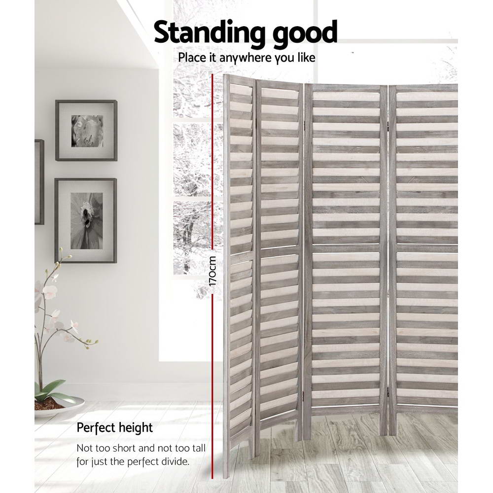 8 Panel Room Divider Screen 326x170cm Louver Grey