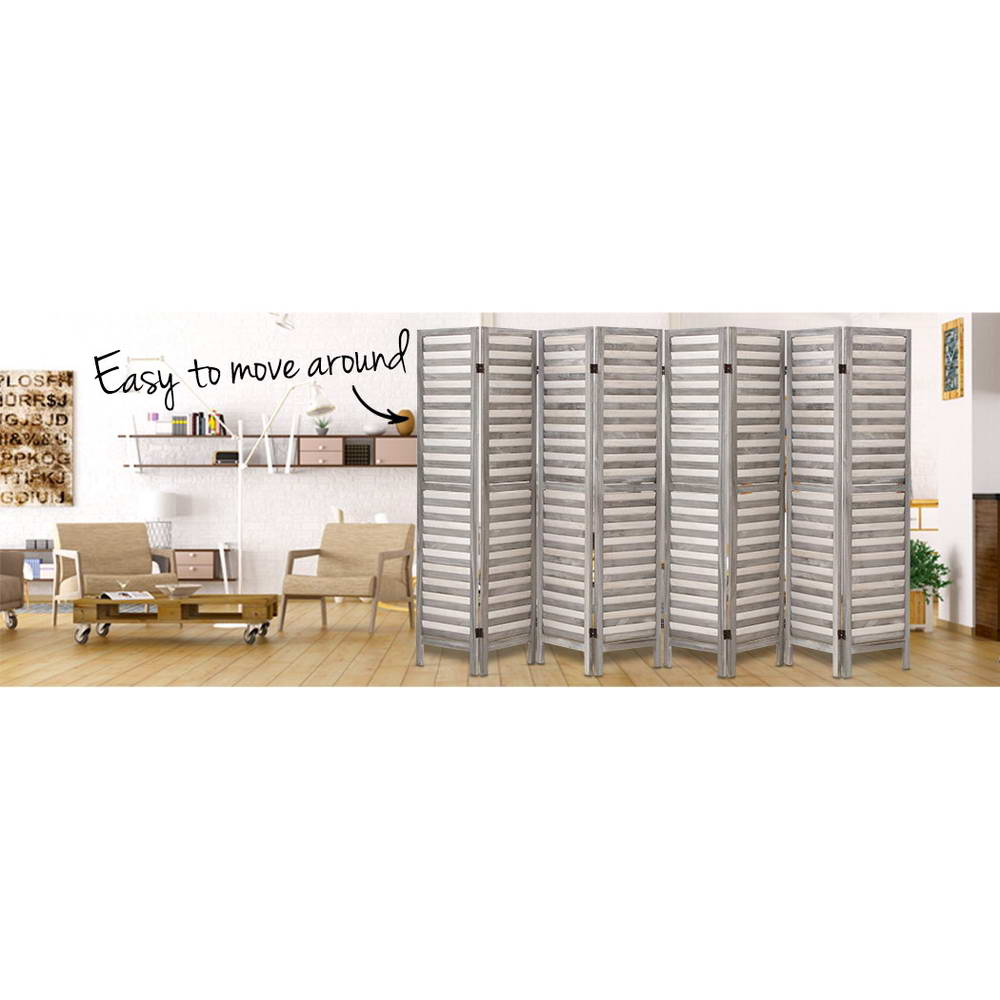 8 Panel Room Divider Screen 326x170cm Louver Grey