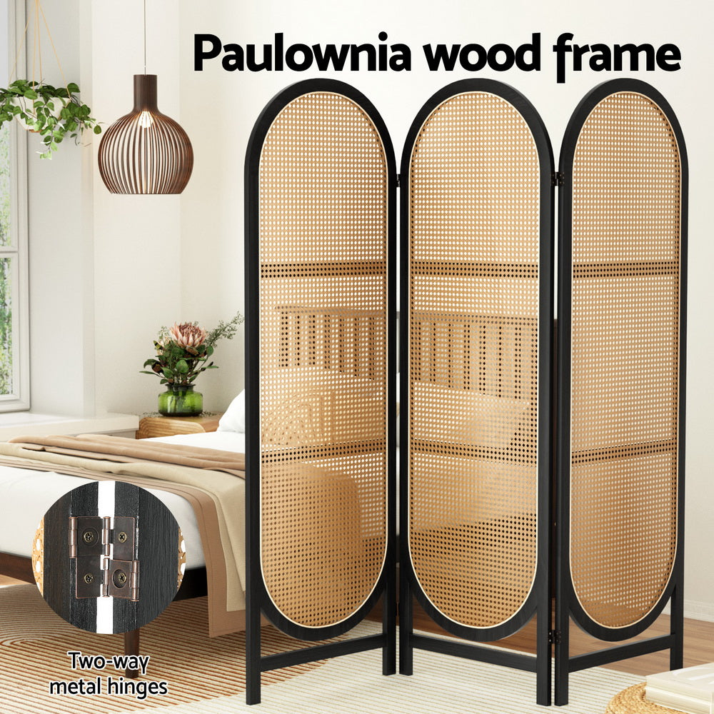 3 Panel Room Divider Screen 151x180cm Rattan Brown