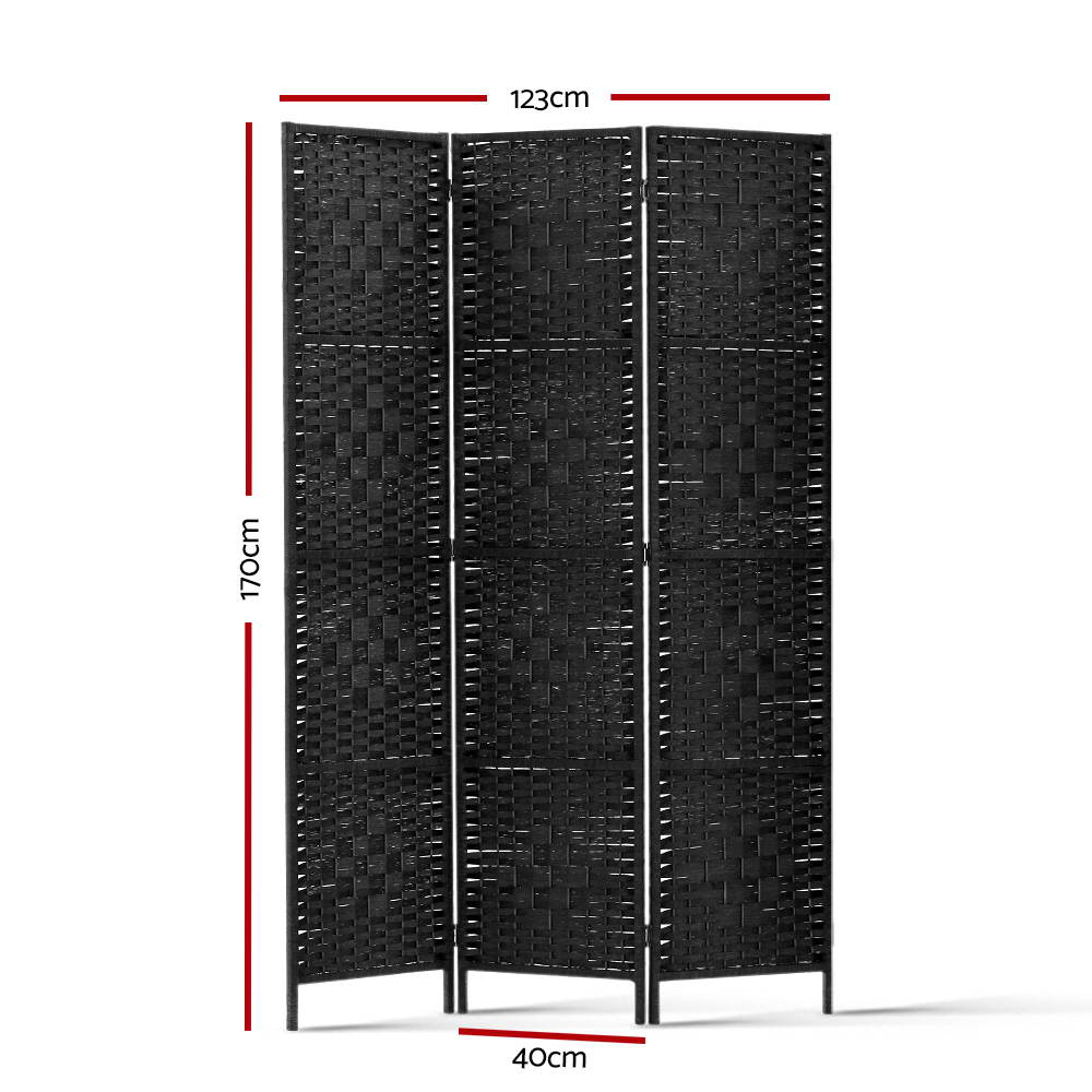 Room Divider Screen 3-Panel 123x170CM Woven - Black