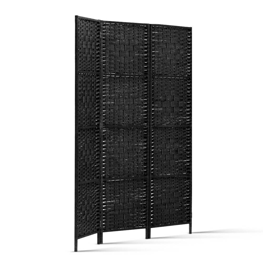 Room Divider Screen 3-Panel 123x170CM Woven - Black