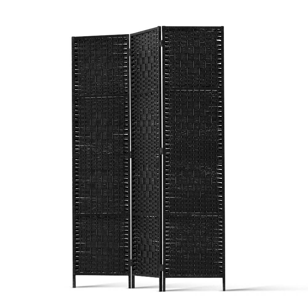 3 Panel Room Divider Screen 123x170cm Woven Black