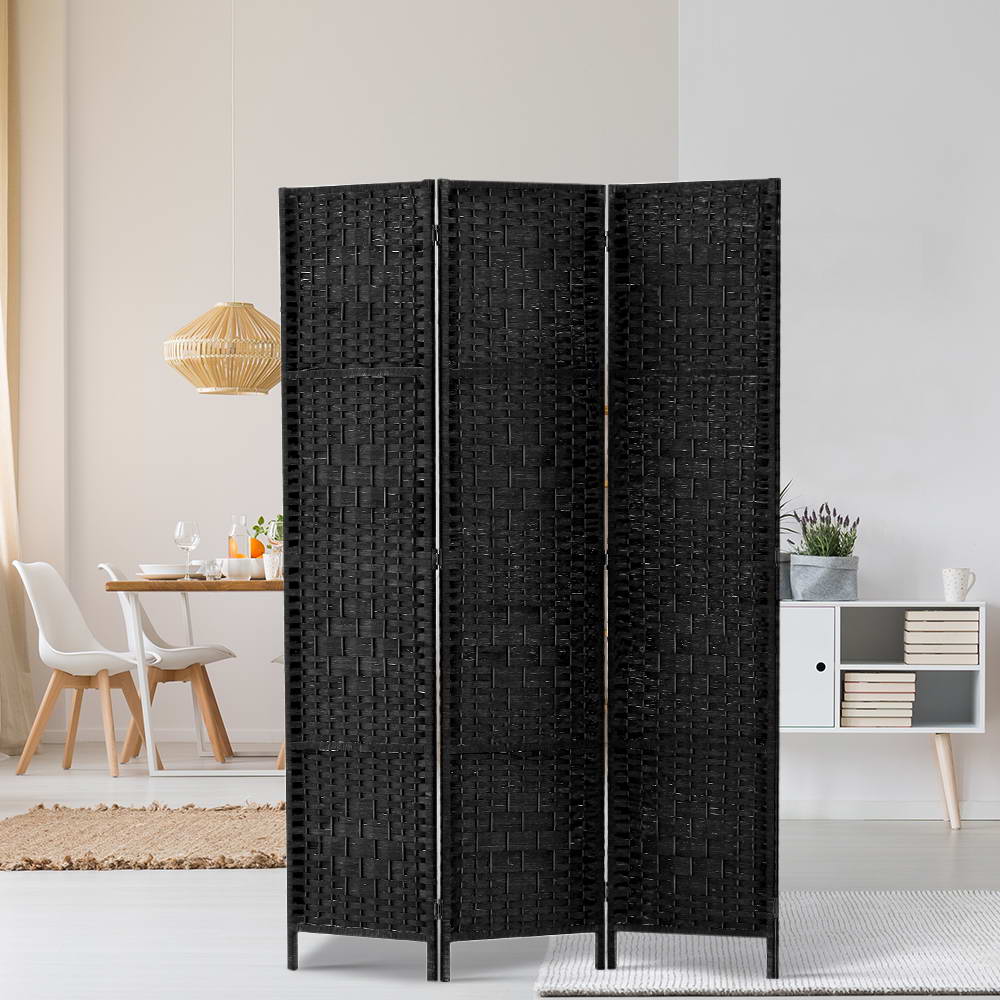 Room Divider Screen 3-Panel 123x170CM Woven - Black