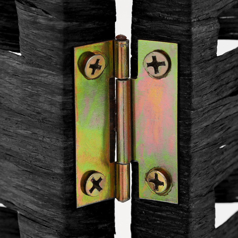 Room Divider, 4‑Panel Privacy Screen, Rattan Woven Wood, Black