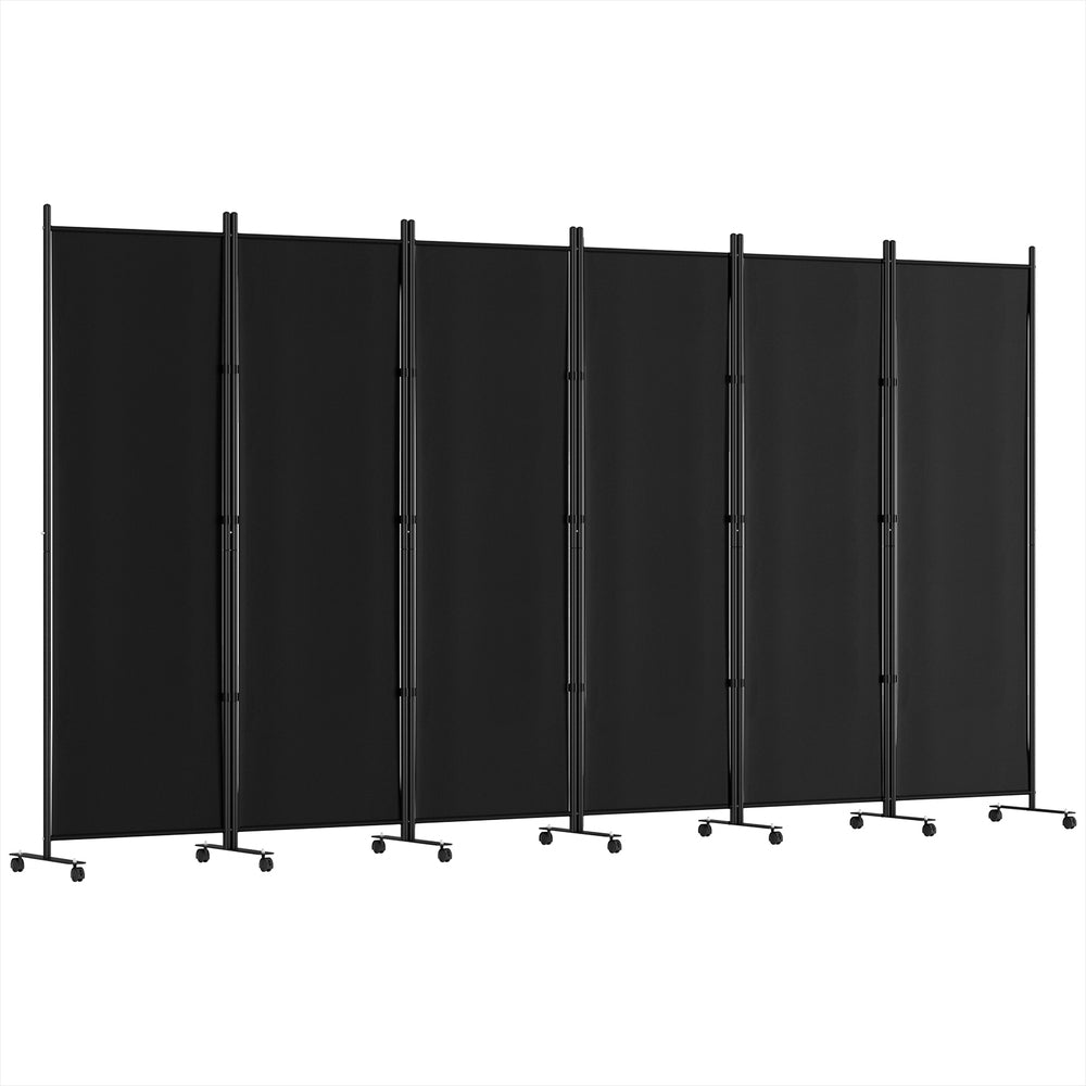 6 Panel Room Divider Screen 323cm Wheel Fabric Black