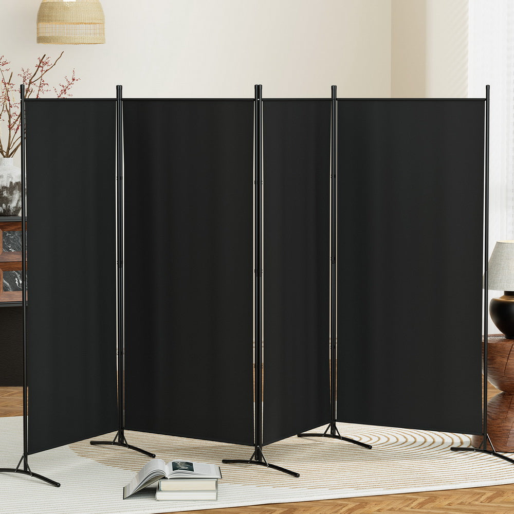 4 Panel Room Divider Screen 345x180cm Fabric Black